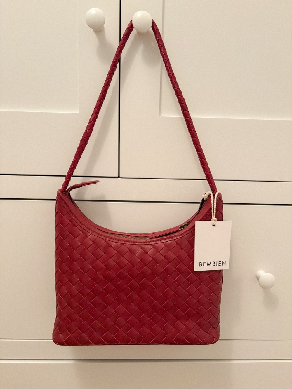 Bembien Marni Small Woven Leather Shoulder Bag in Rouge, NWT